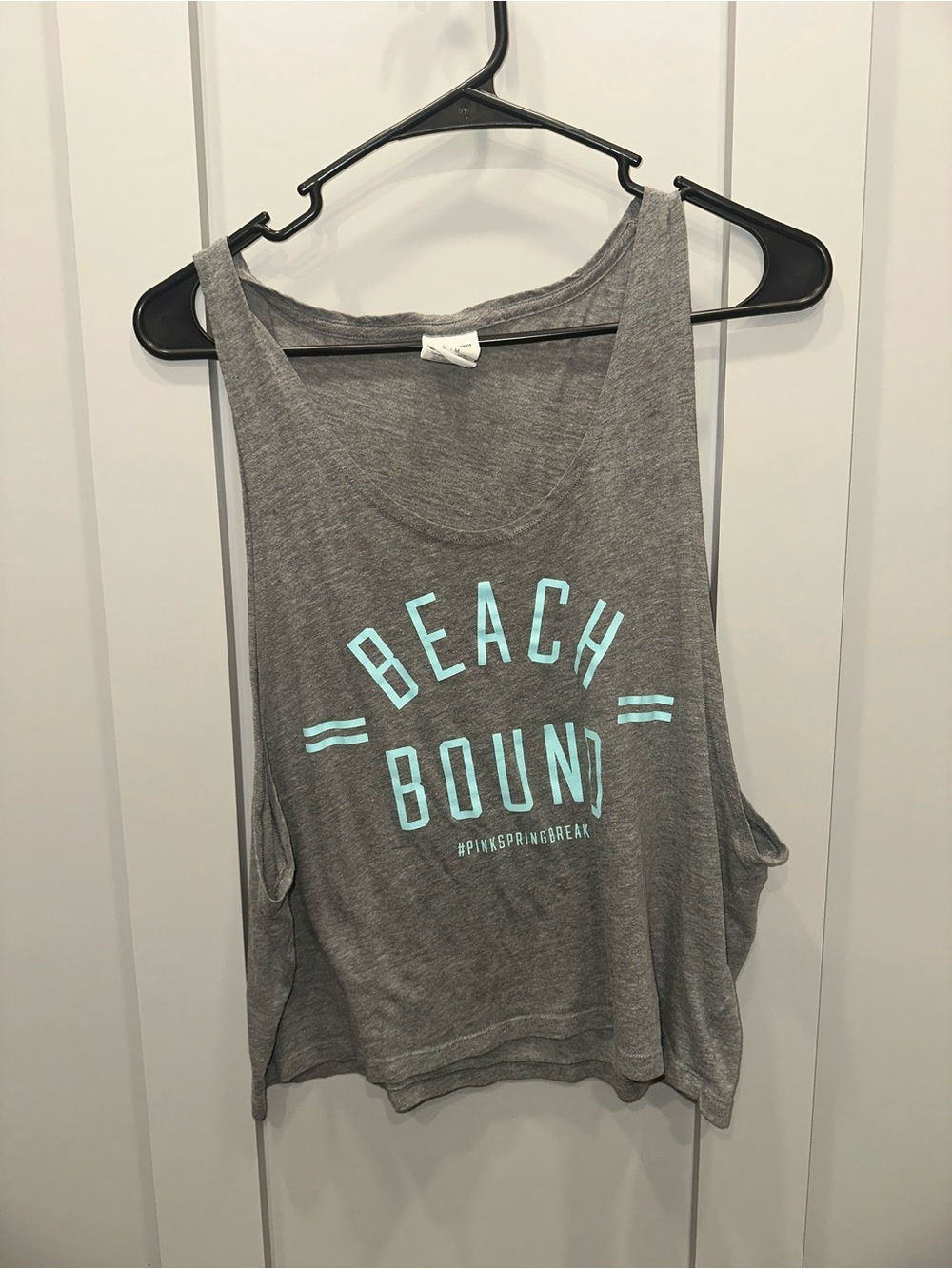 PINK Victoria's Secret Gray Tank with Aqua 'Beach Bound' Graphic